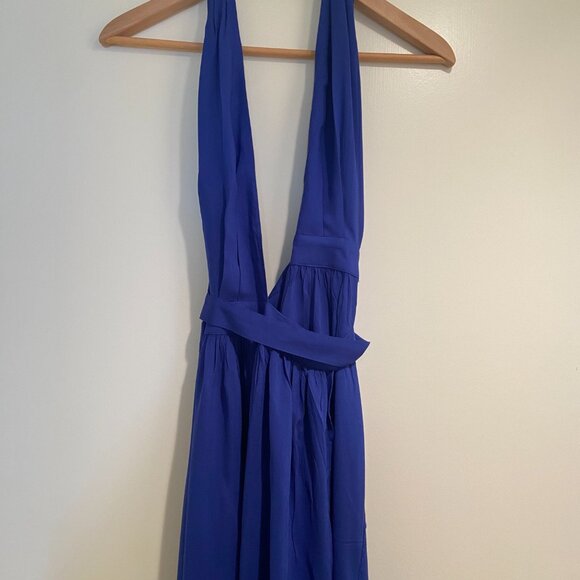 Lulu's Magical Movement Blue Halter Neck Wrap Rayon Maxi Dress - Picture 2 of 11